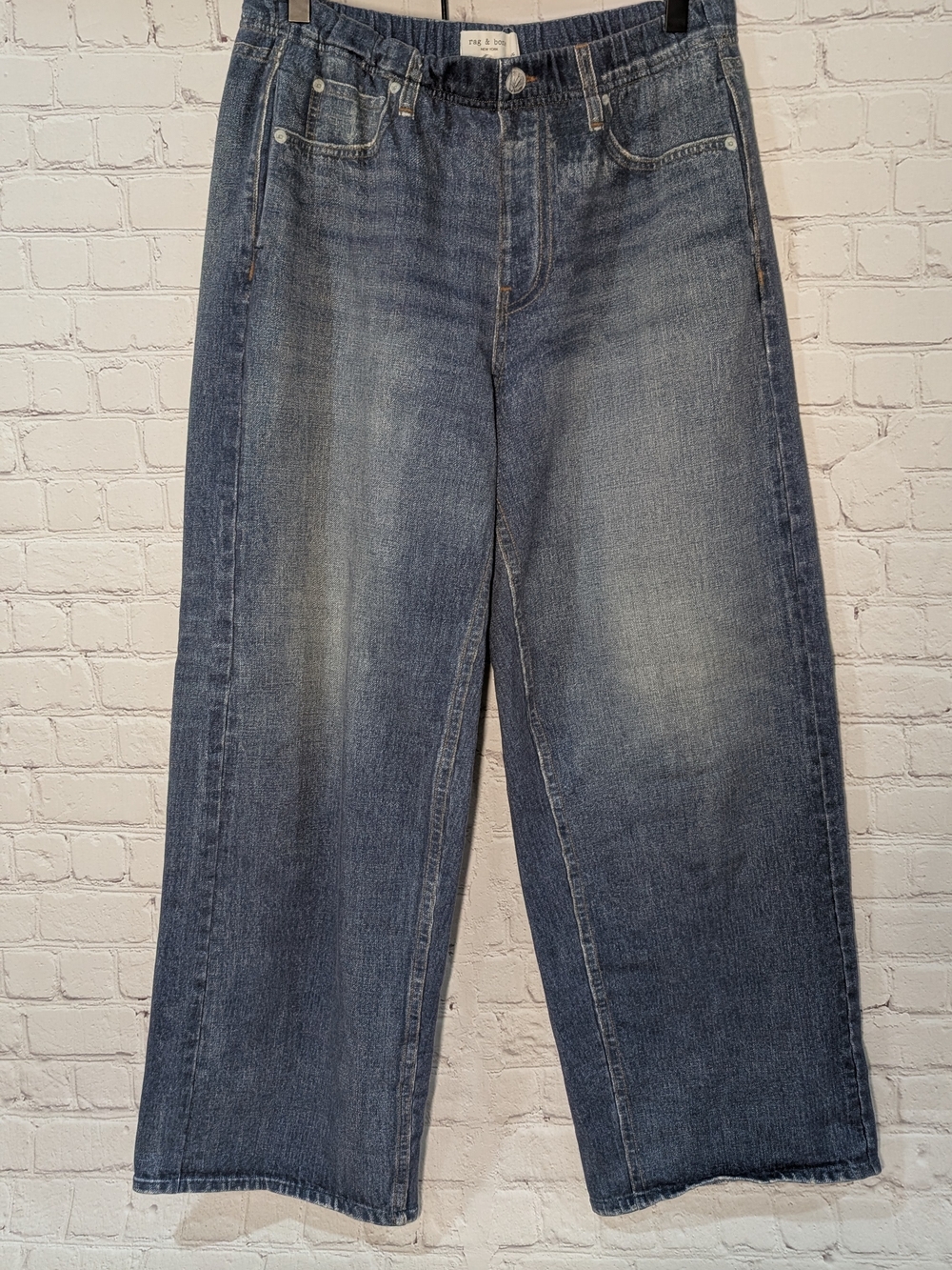 rag & bone Miramar Relaxed Wide-Leg Washed Blue Sweatpant Jeans